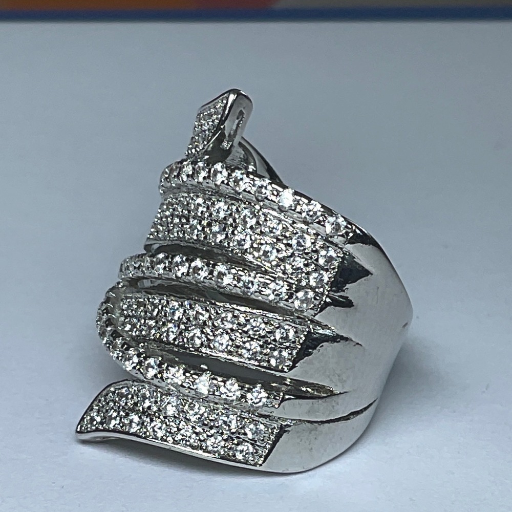 Ring Silver Tone Cubic Zirconia Wrap Statement New 7 - Picture 5 of 5